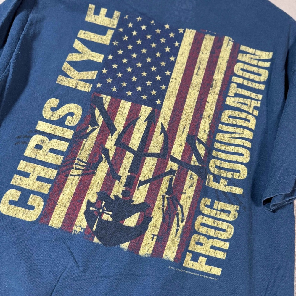 Chris Kyle Frog Foundation Navy Blue Graphic T-Shirt Mens Large L American Flag